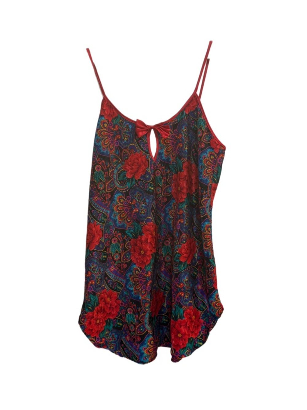 Vtg Elysian of Fields Paisley Floral Print Spaghetti Strap Slip Dress/Robe Large